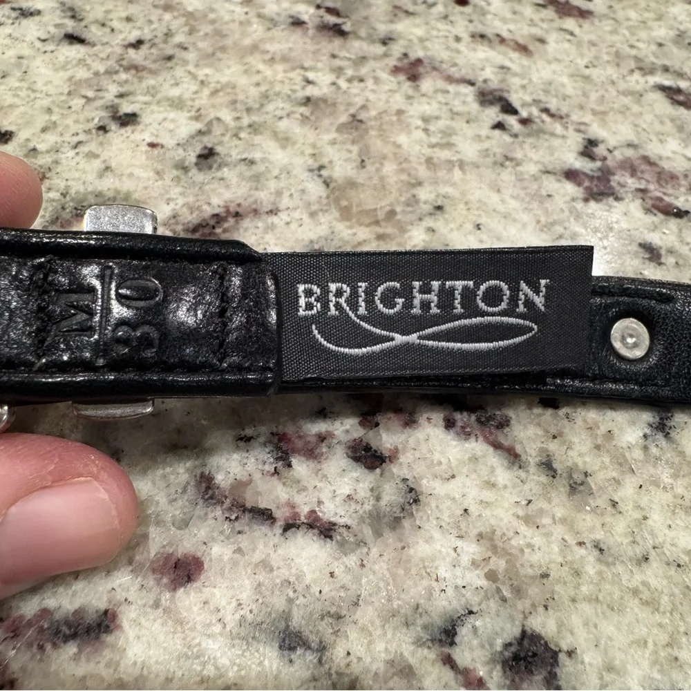 Brighton Black Leather Belt Silver Buckle Aztec Bead Square Design Pink Teal Med